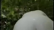 Ugly plumper masturbating in forest