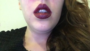 Sexy Brunette Goth Teen Smoking In Dark Red Lipstick – Big Lips Close Up