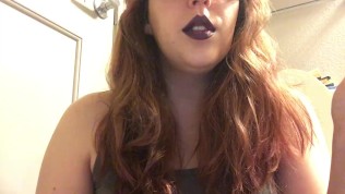 Sexy Chubby Goth Teen Smoking Red Cork Tip 100 Cigarette in Purple Lipstick