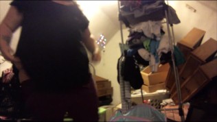 buttcrack in jeans putting clothes away