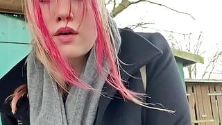 Bbw Babe takes a stroll and masturbates outside