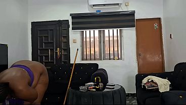 Fat ass ebony milf cleaning naked